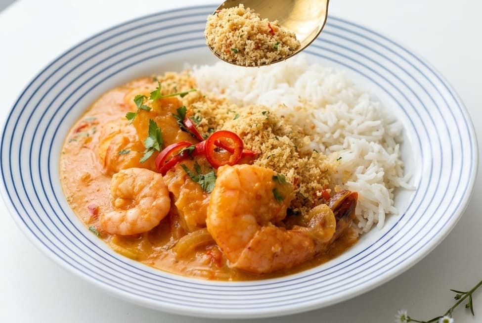 Moqueca de camarão com leite de coco e dende